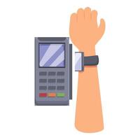 Customer using smartwatch for nfc payment on pos terminal vector