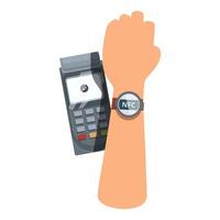 Customer paying using nfc technology with smartwatch vector