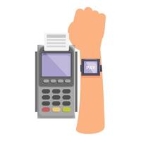 Customer paying using smartwatch for nfc pos terminal vector
