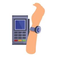 Customer paying using smartwatch at pos terminal vector