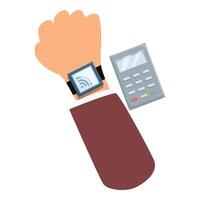 Businessman paying contactless with smartwatch using nfc technology vector