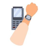Customer paying using smartwatch nfc technology on pos terminal vector