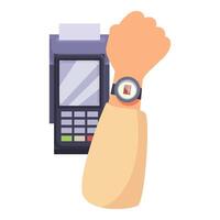 Customer paying using smartwatch for nfc payment on pos terminal vector