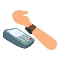 Customer using smartwatch for nfc payment on pos terminal vector