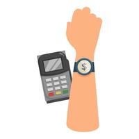 Customer making contactless nfc payment with smartwatch vector