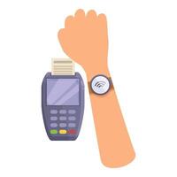 Customer making nfc payment using smartwatch at pos terminal vector