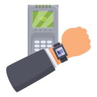 Businessman paying using a smartwatch at a pos terminal vector