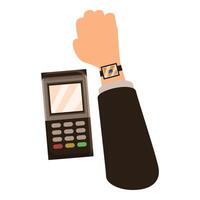 Businessman paying contactless using smartwatch at pos terminal vector