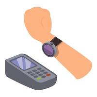 Customer paying using smartwatch for nfc payment vector