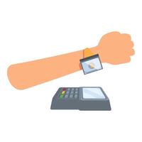 Hand with smartwatch making a contactless payment on a pos terminal vector