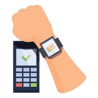 Customer paying using smartwatch for nfc payment vector
