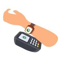 Customer making contactless payment using smartwatch at pos terminal vector