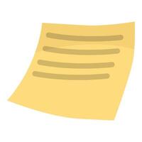 Yellow sticky note paper with lines is being curled up vector