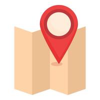 Red location pin pointing on folded paper map for travel and navigation vector