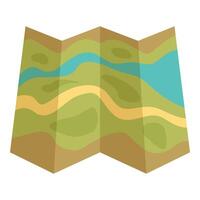 Folded paper map showing hiking trails and river vector