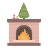 Christmas tree standing on warm fireplace mantelpiece vector