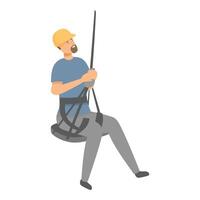 Construction worker using rope access for high rise building maintenance vector