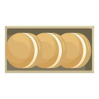 Cardboard box containing three delicious round cookies with filling vector