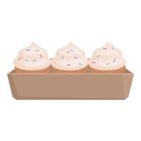 Cardboard box holding three delicious cupcakes with sprinkles vector