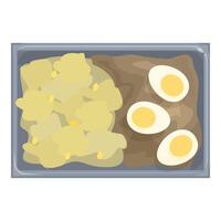Lunch box containing a portion of potatoes and eggs, ready to be eaten vector