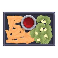 Tray with fried potatoes tomato sauce and broccoli for dipping vector