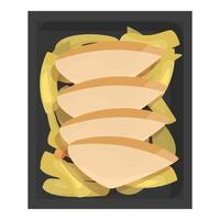 Sliced chicken breast and potatoes in tray being delivered for lunch vector