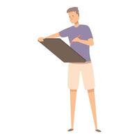 Man architect is holding a drawing board and drawing with a pencil vector