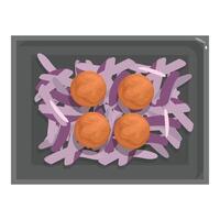 Meatballs cooking in red cabbage on baking sheet vector