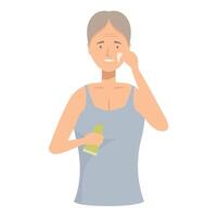 Senior woman applying anti aging face cream for skincare routine vector