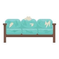Old dirty sofa with torn upholstery showing signs of wear and tear vector