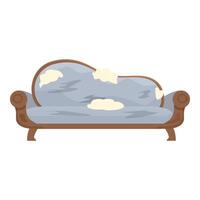 Old torn sofa with holes in the upholstery standing on white background vector