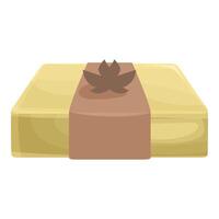 Handmade soap bar with brown paper and flower decoration is lying on a white background vector