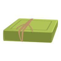 Green soap bar with string lying on white background vector