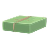 Handmade green soap bar tied with natural twine sitting on white background vector