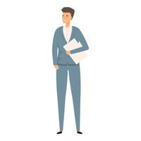 Businessman is holding a blank paper sheet, presenting empty page for text vector