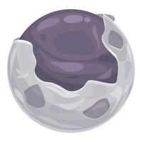 Grey planet with craters and purple atmosphere rotating in space vector