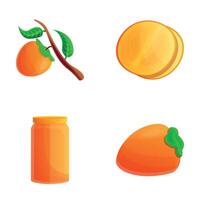 Jam jar icons set cartoon . Persimmon jam and ripe persimmon vector