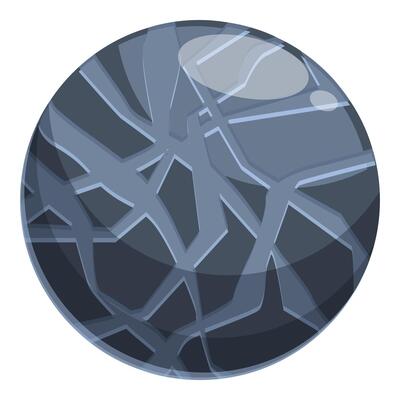 Dark blue planet with glowing cracks is orbiting in space