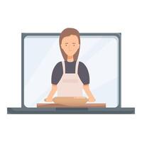 Baker is using a laptop to teach a baking class online vector