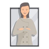 Smiling confident female chef posing with folded arms in front of mirror vector