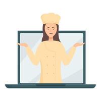 Online cooking class concept, chef giving online course using laptop vector