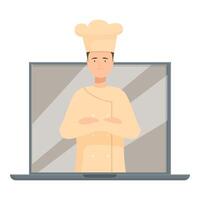 Online cooking course chef using laptop for culinary class vector
