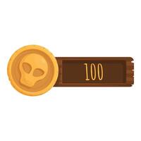 Golden skull coin icon showing number one hundred on wooden scoreboard vector