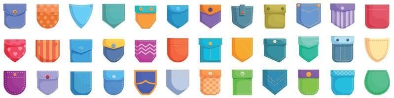 Patch pocket icons set. Large set of colorful pockets for tailors and clothing designers vector