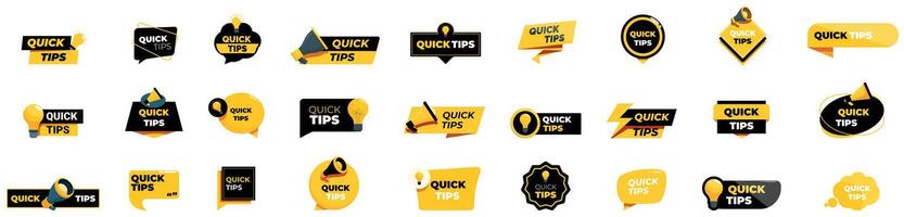 Quick tips icons set. Set of quick tips banners showing helpful information and advice vector