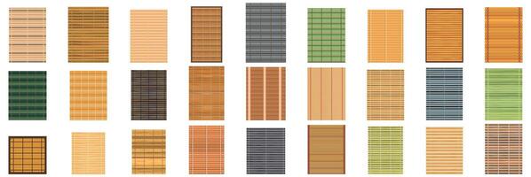 Bamboo mat icons set. Set of bamboo mat in various color and pattern for background or texture vector