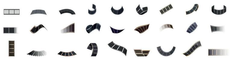 old frame cinematic icons set. Set of film strip icons showing different shapes and styles vector
