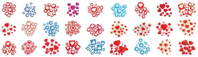 live like icons set. Set of like and heart icons representing social media engagement vector