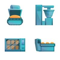 Bakery production icons set cartoon . Automated bread production vector