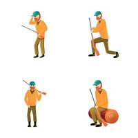 Hunt concept icons set cartoon . Bearded hunter character with rifle vector